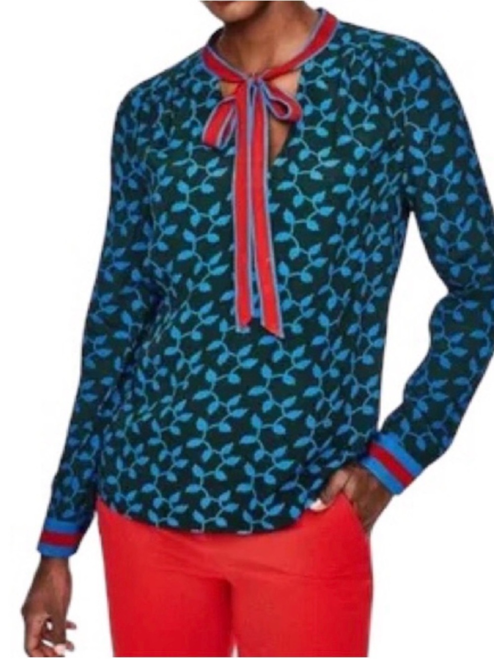 Boden Riley Tie Neck Blouse in Trellis